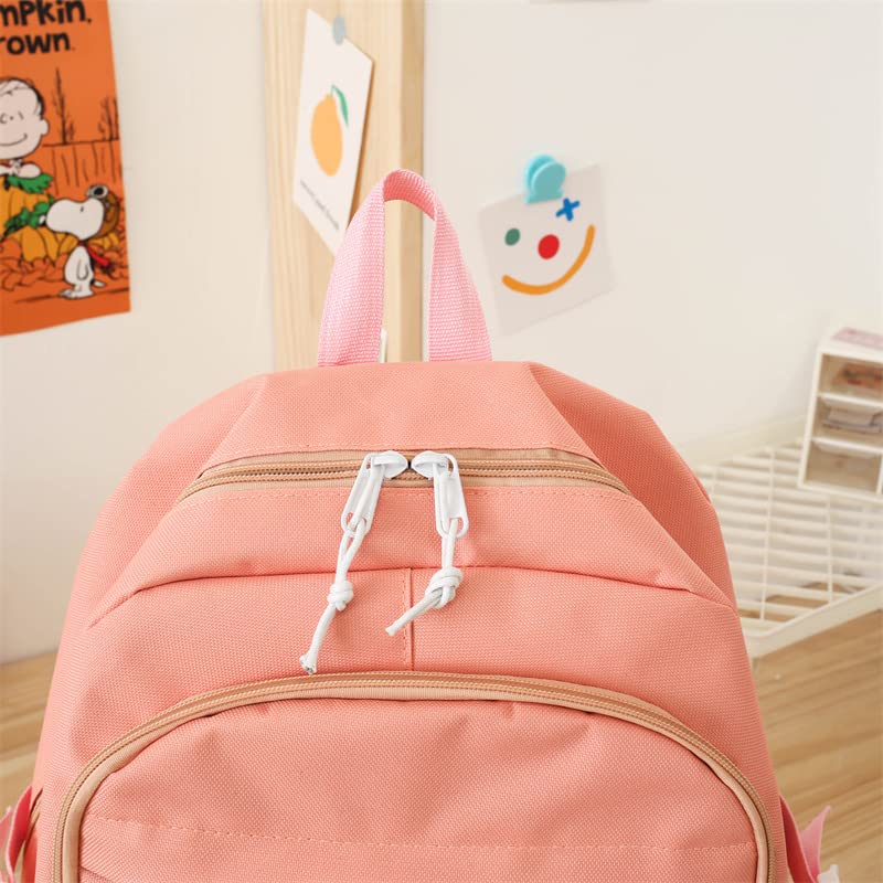 4Pcs Kawaii Canvas School Backpack with Pendant, Aesthetic Laptop Shoulders Ita Bag, School Supplies Stationary for Back to School (Purple)