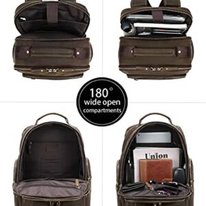 Taertii Vintage Genuine Leather Backpack for Men, 16'' Macbook Travel Hiking School Bag Daypack 30L - Brown