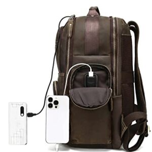 Taertii Vintage Genuine Leather Backpack for Men, 16'' Macbook Travel Hiking School Bag Daypack 30L - Brown