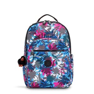 kipling women’s seoul extra large 17” laptop backpack, durable, roomy with padded shoulder straps, school bag, brilliant blossoms, 13.5”l x 18.25”h x 7.75”d