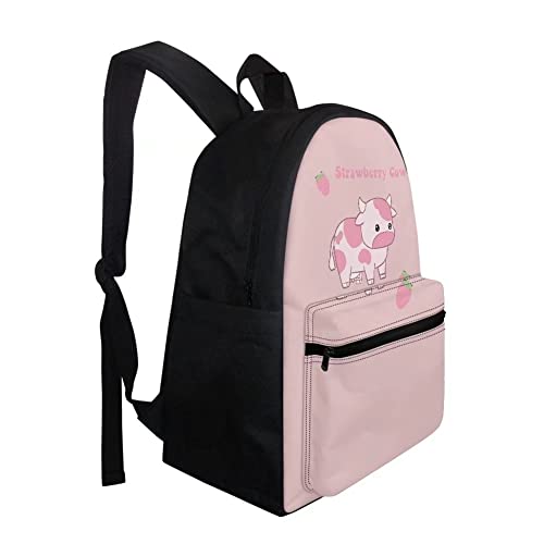 ZFRXIGN Strawberry Cow Backpack for Girls Teens Rucksack Large-Capacity School Bags Laptop Portable Knapsack Casual Daypack Pink Purse Travel Office Shoulder Bag