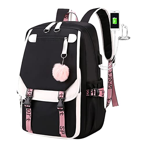 HXUANYU High capacity waterproof girl backpack - fashionable girl school backpack adjustable shoulder strap backpack, laptop backpack with Usb charging port and headset port