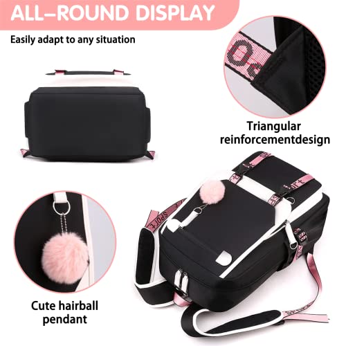 HXUANYU High capacity waterproof girl backpack - fashionable girl school backpack adjustable shoulder strap backpack, laptop backpack with Usb charging port and headset port