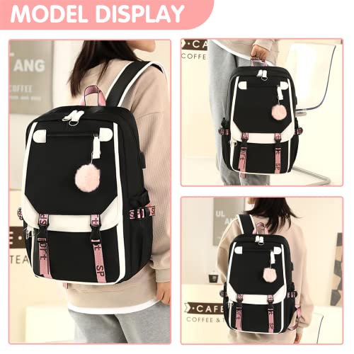 HXUANYU High capacity waterproof girl backpack - fashionable girl school backpack adjustable shoulder strap backpack, laptop backpack with Usb charging port and headset port