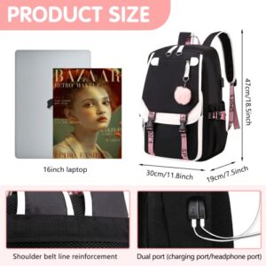 HXUANYU High capacity waterproof girl backpack - fashionable girl school backpack adjustable shoulder strap backpack, laptop backpack with Usb charging port and headset port