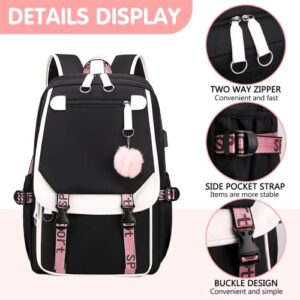 HXUANYU High capacity waterproof girl backpack - fashionable girl school backpack adjustable shoulder strap backpack, laptop backpack with Usb charging port and headset port