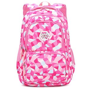 school backpack teenagers students bookbag geometric printed schoolbag water resistant casual backpack (rose red)