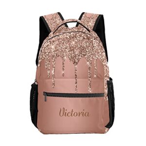 liveweike rose gold glitter sparkle drip personalized kids backpack with name teen girl boy primary school travel bag