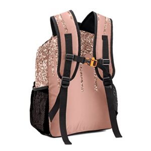 Liveweike Rose Gold Glitter Sparkle Drip Personalized Kids Backpack with Name Teen Girl Boy Primary School Travel Bag