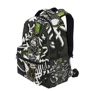 MOYYO Graffiti Character Spray Paint Monster School Backpack College Bookbag Casual Lightweight Travel Camping Laptop Daypack for Teens Girl Boy Women Men