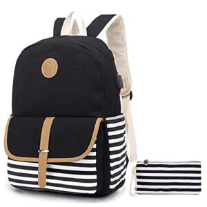 ezycok school backpacks for teen girls women, lightweight cute bookbag canvas laptop backpack with usb charger port, travel backpack for girls
