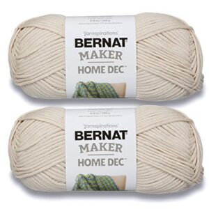 bernat maker home dec cream yarn – 2 pack of 250g/8.8oz – cotton – 5 bulky – 317 yards – knitting/crochet