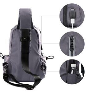 Crossbody Bag for Men Small Sling Backpack Shoulder Bag for Men Women,Waterproof Chest Bag with USB Charging Port Lightweight Casual Daypack,Hiking,Walking,Travel, Biking, Work, Gym, Sport (Grey)