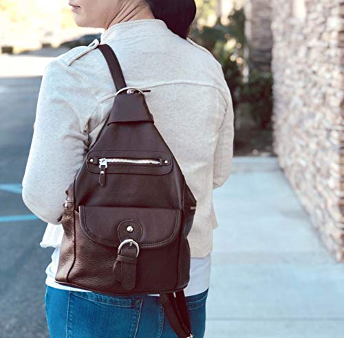 Roma Leathers Concealment Backpack - Premium Brown Cowhide Leather - Dual Entry Gun Compartment - YKK Locks - Metal Zippers - Convertible Straps - Multi Pocket Shoulder Bag - Designed in the U.S.A.
