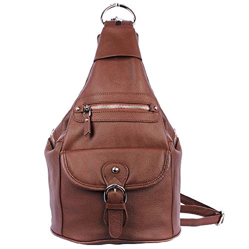 Roma Leathers Concealment Backpack - Premium Brown Cowhide Leather - Dual Entry Gun Compartment - YKK Locks - Metal Zippers - Convertible Straps - Multi Pocket Shoulder Bag - Designed in the U.S.A.