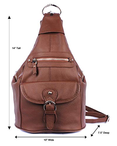 Roma Leathers Concealment Backpack - Premium Brown Cowhide Leather - Dual Entry Gun Compartment - YKK Locks - Metal Zippers - Convertible Straps - Multi Pocket Shoulder Bag - Designed in the U.S.A.