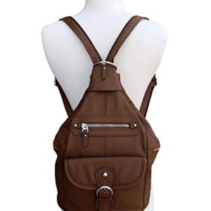 Roma Leathers Concealment Backpack - Premium Brown Cowhide Leather - Dual Entry Gun Compartment - YKK Locks - Metal Zippers - Convertible Straps - Multi Pocket Shoulder Bag - Designed in the U.S.A.