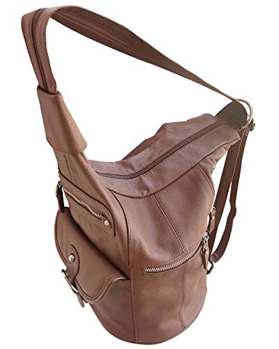 Roma Leathers Concealment Backpack - Premium Brown Cowhide Leather - Dual Entry Gun Compartment - YKK Locks - Metal Zippers - Convertible Straps - Multi Pocket Shoulder Bag - Designed in the U.S.A.