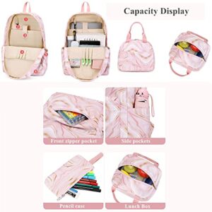 3 Piece Teen Girls Backpack Set Kids Bookbag with Lunch Box Elementary School Outdoor Bag
