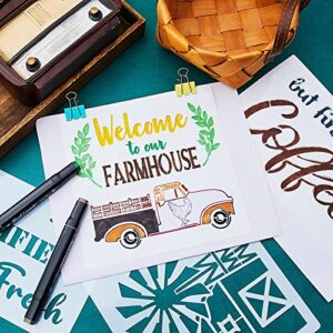 10 Pieces Farmhouse Stencils Farm Reusable Stencils Farm Theme Painting Stencils for Scrapbooking Drawing Tracing DIY Furniture Wall Floor Fabric Decors, 2 Sizes and 10 Patterns