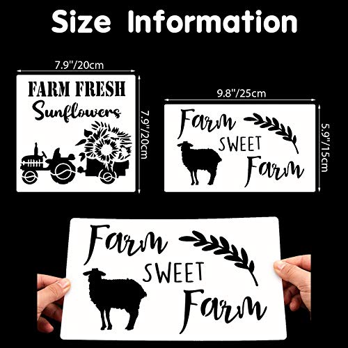 10 Pieces Farmhouse Stencils Farm Reusable Stencils Farm Theme Painting Stencils for Scrapbooking Drawing Tracing DIY Furniture Wall Floor Fabric Decors, 2 Sizes and 10 Patterns