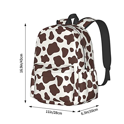 KiuLoam 17 Inch Backpack Brown And White Cow Print Laptop Backpack Shoulder Bag School Bookbag Casual Daypack