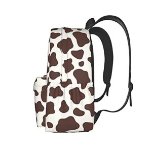 KiuLoam 17 Inch Backpack Brown And White Cow Print Laptop Backpack Shoulder Bag School Bookbag Casual Daypack