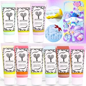 astryas simulation fake whipped cream glue, 9 pcs decoden cream clay glue diy phone case kit silicone cream adhesive set with 14 plastic decorating mouth for mirror handmade craft(rainbow color set)