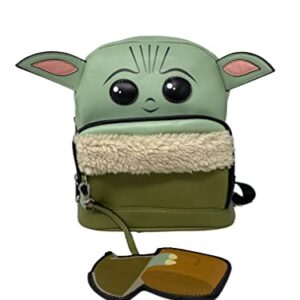 U.P.D., Inc. Star Wars The Child with Yoda Ears Mini Deluxe Backpack - Leather Bag with Front Pocket and Keychain, Perfect Backpack for Teens and Kids - 10 Inch