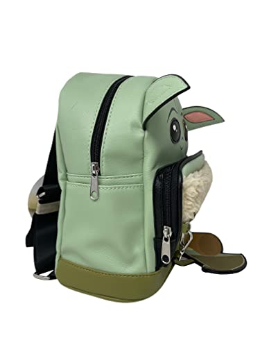 U.P.D., Inc. Star Wars The Child with Yoda Ears Mini Deluxe Backpack - Leather Bag with Front Pocket and Keychain, Perfect Backpack for Teens and Kids - 10 Inch