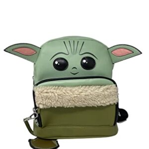 U.P.D., Inc. Star Wars The Child with Yoda Ears Mini Deluxe Backpack - Leather Bag with Front Pocket and Keychain, Perfect Backpack for Teens and Kids - 10 Inch