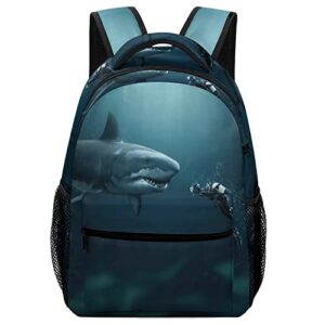 undersea shark laptop backpack,funny ocean wildlife shark diver face to face backpack with padded shoulder straps one size