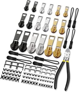 zipper repair kit, upgraded zipper replacement slider kit (99 pcs), include zipper pull replacement, instant zipper plier, easy install, zipper fix kit for jacket backpack luggage (3 sizes: #3, 5, 8)