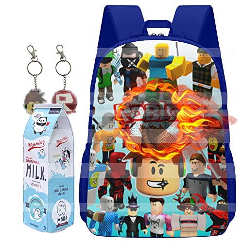 qiroxuil Game Backpack, Video Game Themed Backpack for Boys Girls Teens. Comes With a Pencil Case and Two Keychains.