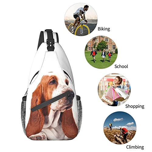 Hicyyu Basset Hound Dog Outdoor Crossbody Shoulder Bag For Unisex Young Adult Hiking Sling Backpack