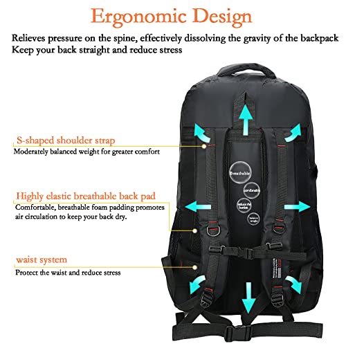 RaoRanDang Hiking Backpack Waterproof Lightweight Durable 75L Large Capacity Travel Backpack Suitable for Hiking, Mountaineering, Camping, Fishing...