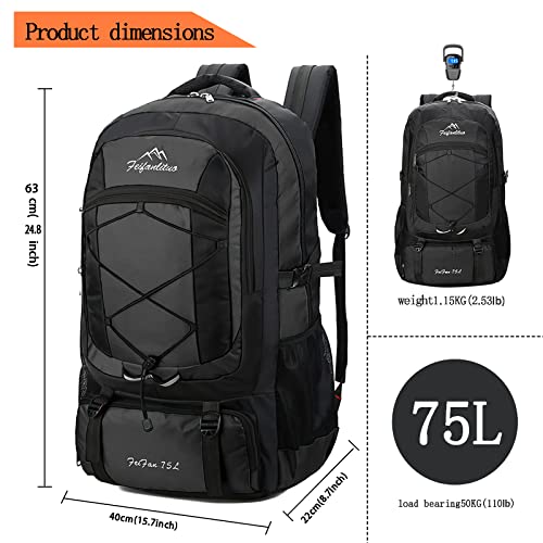 RaoRanDang Hiking Backpack Waterproof Lightweight Durable 75L Large Capacity Travel Backpack Suitable for Hiking, Mountaineering, Camping, Fishing...