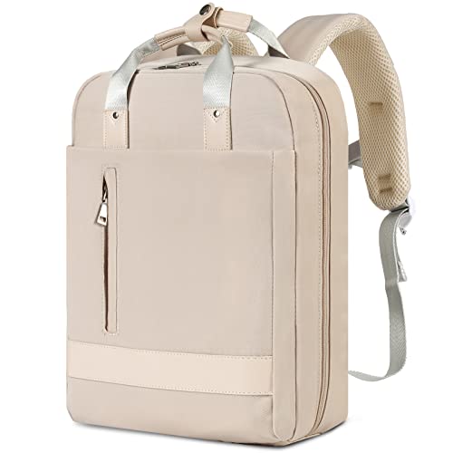 Seekvigor Travel Laptop Backpack for Women,15.6 Inch Work Backpack, 20L Smart Backpack with Laptop Compartment for Travel, Everyday, Work, or College,Beige