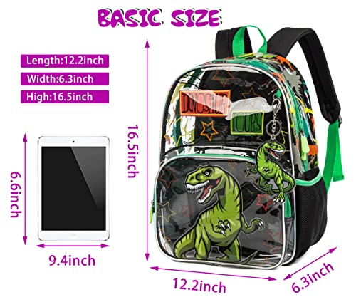 MOHCO Kids Backpack 16in Clear Transparent Backpack See Through School Bookbag with Lunch Bag and Pencil Case boys and Girls