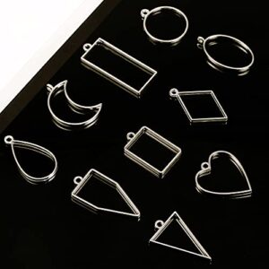 ALEXCRAFT Open Bezels for Resin, 80Pcs 2 Colors 10 Styles Hollow Frames Pendants Resin Jewelry Making Supplies Resin Necklace Pendant Mold