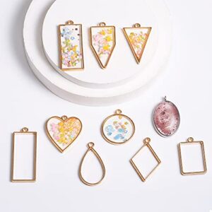 ALEXCRAFT Open Bezels for Resin, 80Pcs 2 Colors 10 Styles Hollow Frames Pendants Resin Jewelry Making Supplies Resin Necklace Pendant Mold