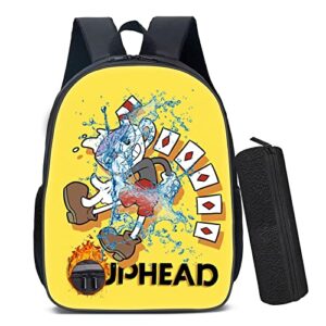 cute cartoon printed backpack, simple classic movie pattern casual laptop backpack with pencil case
