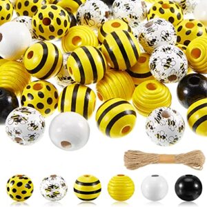 100 pieces wood beads colorful painted spring loose beads decorative beads wooden craft beads polished bee wood beads round rustic farmhouse spacer beads with rope for diy garland making party decor