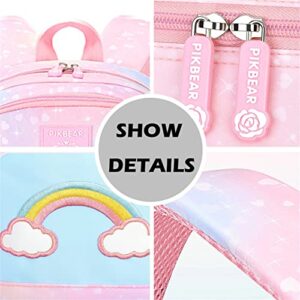 Kawaii Gradient Color Backpack for Girls Elementary School, Kids Cute Rainbow Book Bag, Women Casual Daypacks with Pendant