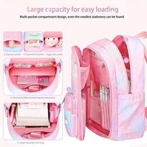 Kawaii Gradient Color Backpack for Girls Elementary School, Kids Cute Rainbow Book Bag, Women Casual Daypacks with Pendant