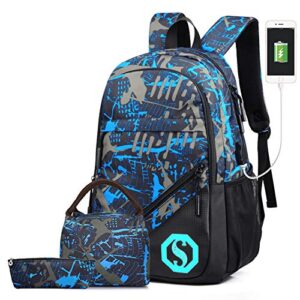 pawsky school backpack for boys, 14 inch laptop backpack with usb charging port, anti-theft lock, lunch bag & pencil case, lightweight water resistant bookbag daypack