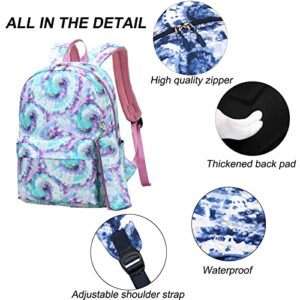 ZHIERNA School Backpack 3PCs Set With Lunch Bag, Tie Dye Bookbags with Pen Case For Teen Girls Kindergarten Elementary(Green)