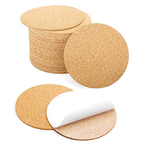 Blisstime 36 Pcs Self-Adhesive Cork Round for DIY Coasters, 4"x 4" Cork Circle, Cork Tiles, Cork Mat, Cork Sheets with Strong Adhesive-Backed