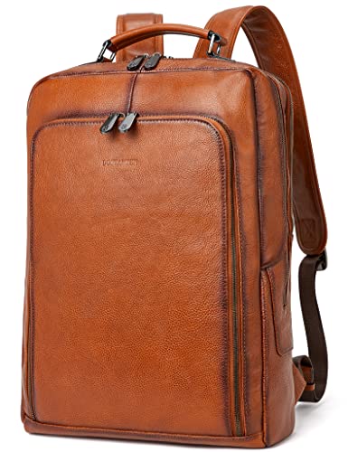 BOSTANTEN Men Vintage Leather Backpack 15.6 inch Laptop Backpack Travel Casual Bag Large Capacity Shoulder Bag