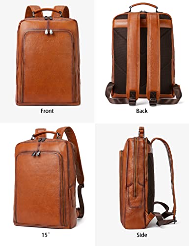 BOSTANTEN Men Vintage Leather Backpack 15.6 inch Laptop Backpack Travel Casual Bag Large Capacity Shoulder Bag